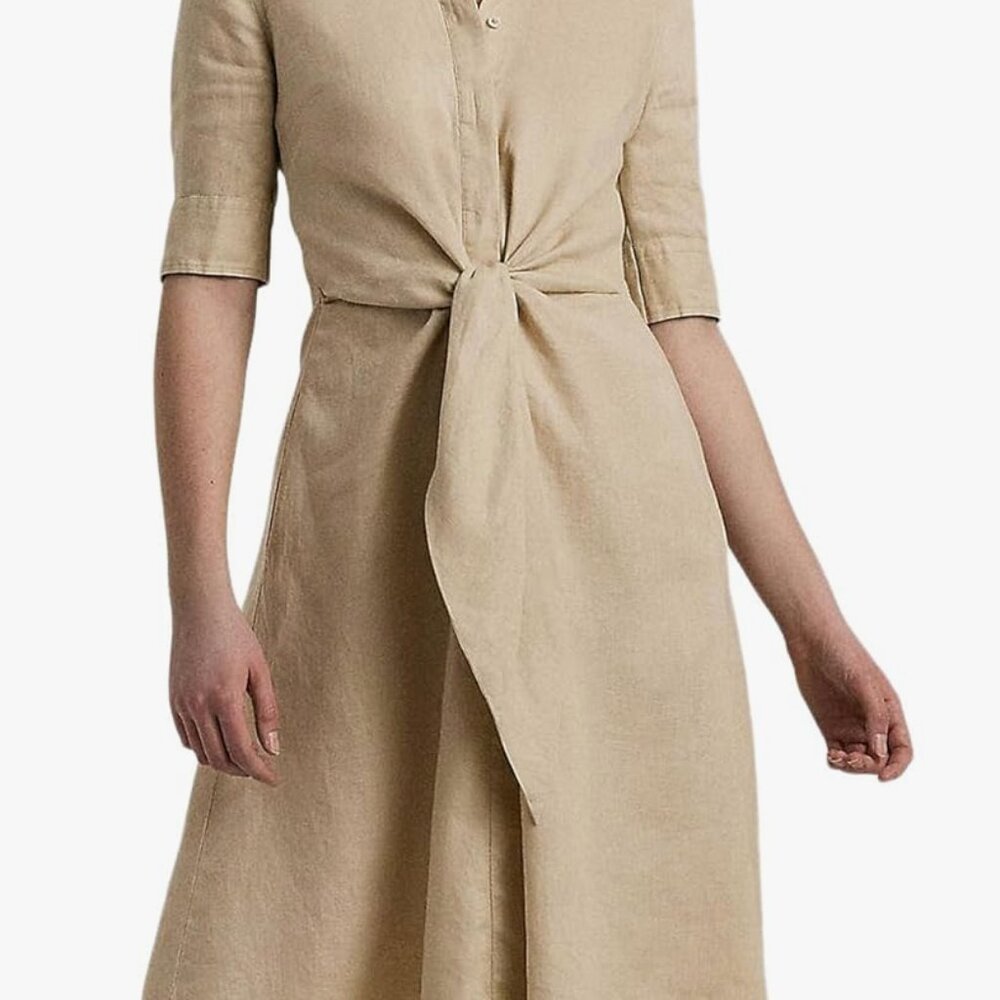 NWOT - Ralph Lauren Tie-Front Linen Shirtdress in Explorer Sand, Size 8